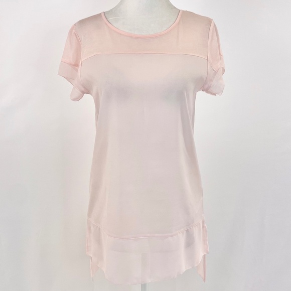 New French Connection Mixed Fabrics High Low Hem Short Sleeve Top Blush Pink XS - Picture 3 of 14